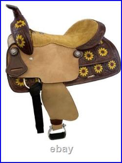 Barrel Saddle SET with Painted Sunflower Design Full QH Bars 15 16 NEW