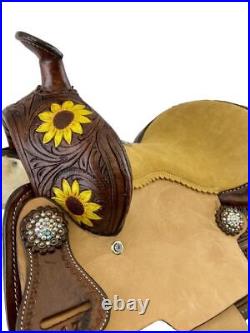 Barrel Saddle SET with Painted Sunflower Design Full QH Bars 15 16 NEW