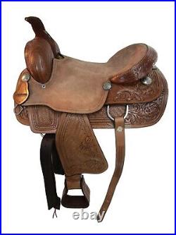 Barrel Saddle Western Horse Pleasure Floral Tooled Leather Tack Set 15 16 17 18