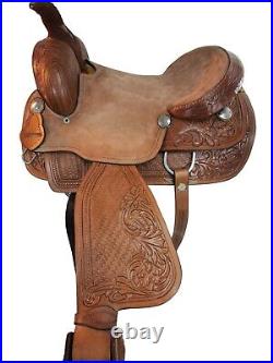 Barrel Saddle Western Horse Pleasure Floral Tooled Leather Tack Set 15 16 17 18