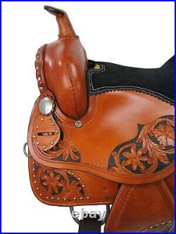 Barrel Saddle Western Horse Pleasure Floral Tooled Leather Used Tack 15 16 17 18