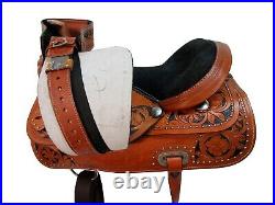 Barrel Saddle Western Horse Pleasure Floral Tooled Leather Used Tack 15 16 17 18