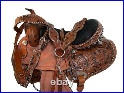 Barrel Saddle Western Horse Pleasure Tooled Leather Horse Tack Set 15 16 17