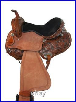 Barrel Saddle Western Horse Pleasure Tooled Leather Horse Tack Set 15 16 17