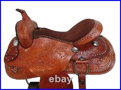 Barrel Saddle Western Horse Pleasure Used Leather Floral Tooled Tack 18 17 16 15