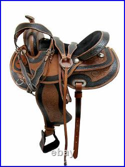 Barrel Trail Rodeo Pleasure Tack Basketweave Tooled Western Leather Horse Saddle