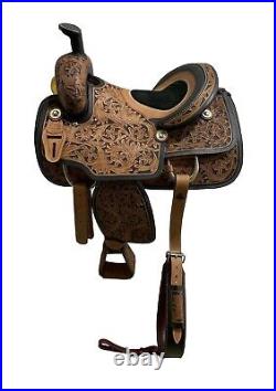 Barrel Western Horse Floral Tooled Seat Saddle Tack Set Size 10 18 inch