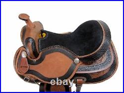 Basket Weave Black Painted Floral Western Horse Saddle Reins Tooled Basketweave