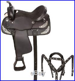 Beautiful Black 16 17 Western Synthetic Pleasure Trail Horse Saddle Tack Set