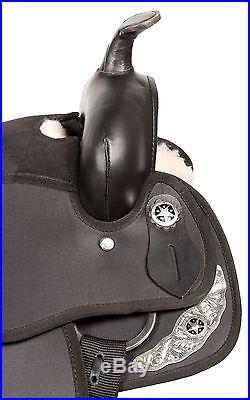 Beautiful Black Silver 16 Western Synthetic Pleasure Trail Horse Saddle Tack Set