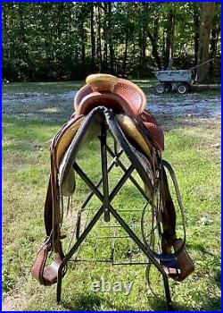 Beautiful Custom 15.5 western saddle with matching headstall By Kerry Jack