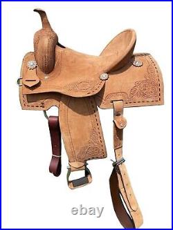 Beautiful Western Barrel Racing Horse Saddle Rough Out Leather