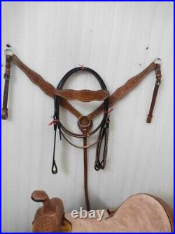 Beautiful Western Leather Saddle Horse Barrel Trail Hand tooled Saddle Tack Set
