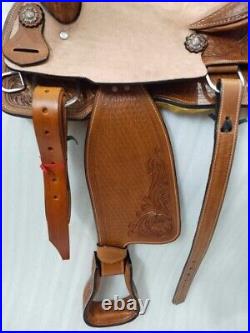 Beautiful Western Leather Saddle Horse Barrel Trail Hand tooled Saddle Tack Set