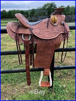 Beautifully tooled 16 Inch Western Roping Saddle