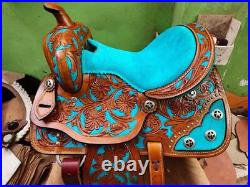 Best Quality Turquoise Color Barrel Leather Saddle With Free Matching Set & Ship