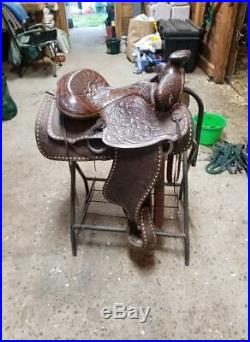 Big Horn Western Horse Saddle 15 FQHB 7 Gullet Dark Oil with Buckstitching USED