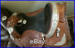 Billy Cook Maker 16 FQHB Western Horse Silver Show Saddle Tooled Leather Nice