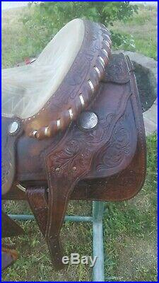 Billy Cook Roping Saddle 16 Seat Brown Acorn Pattern Used WithBack cinch