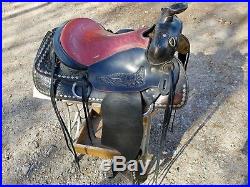 Black 15 Saddle Good Condition with Red Seat & Tapaderos FREE US SHIPPING