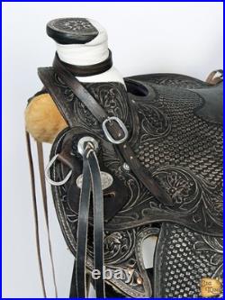 Black 17 In HILASON Western Horse Wade Saddle American Leather Ranch Roping