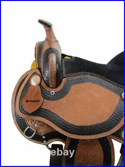 Black Basket Weave Painted Tooled Western Horse Saddle Tack Set Harness Reins