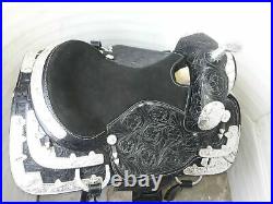 Black Leather Western Show Saddle With Silver Corner From 14 to 18 Inch FreeShip