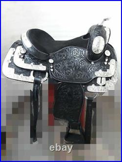 Black Leather Western Show Saddle With Silver Corner From 14 to 18 Inch FreeShip