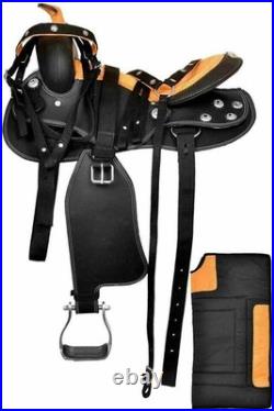 Black/Orange Western Barrel Racing Equestrian Trail Horse Synthetic Saddle