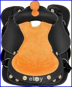 Black/Orange Western Barrel Racing Equestrian Trail Horse Synthetic Saddle