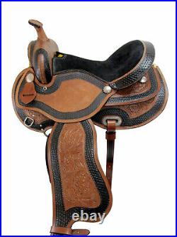 Black Painted Basketweave Carved Tack Leather Western Horse Saddle Basket Weave