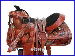 Black Seat Western Saddle Pleasure Trail Floral Tooled Leather Tack 15 16 17 18