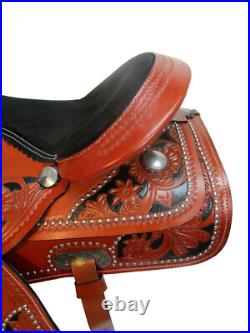 Black Seat Western Saddle Pleasure Trail Floral Tooled Leather Tack 15 16 17 18