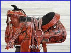 Black Seat Western Saddle Pleasure Trail Floral Tooled Leather Tack 15 16 17 18