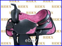 Black Synthetic Pink Patch Western Horse Saddle With Tack Set With Free Shipping