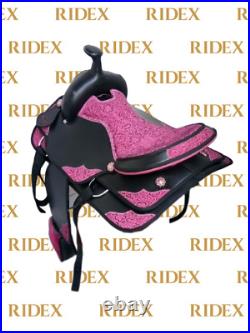 Black Synthetic Pink Patch Western Horse Saddle With Tack Set With Free Shipping