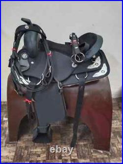 Black Synthetic Western Saddle Barrel Racing Horse Tack Saddle Size 15