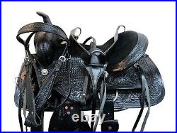 Black Western Saddle Barrel Racing Basket Tooled Leather Used Tack 15 16 17 18