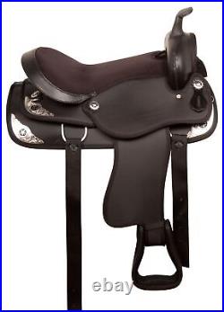 Black Western Synthetic Gaited Pleasure Trail Horse Saddle Tack Set 14-18