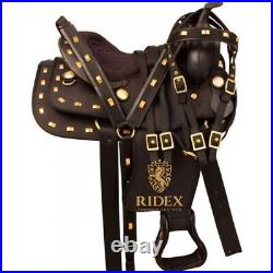 Black With Gold bar accents Synthetic Western Horse Tack Saddle(10-18.5) F/S