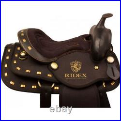 Black With Gold bar accents Synthetic Western Horse Tack Saddle(10-18.5) F/S