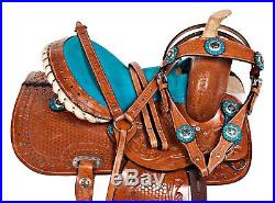 Blue Crystal Leather Western Horse Kids Youth Barrel Racing Saddle Tack Set New