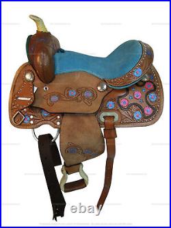 Blue Western Saddle Kids Your Child Pleasure Barrel Tooled Leather Tack 10 12 13