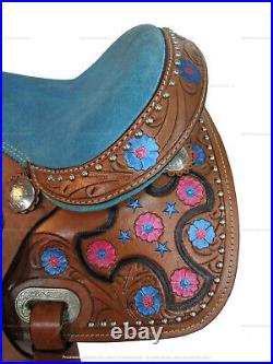 Blue Western Saddle Kids Your Child Pleasure Barrel Tooled Leather Tack 10 12 13