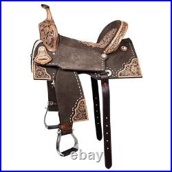 Brown 16 In HILASON Western Horse Flex Tree Barrel Trail American Leather