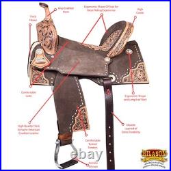 Brown 16 In HILASON Western Horse Flex Tree Barrel Trail American Leather