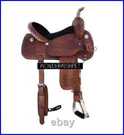 Brown Floral Tooled Leather Western Equestrian Barrel Horse Saddle Set 10 18