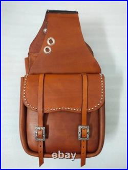 Brown Leather Horse Saddle Bag Vintage Studded Crossbody