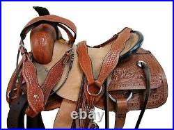 Brown Leather Ranch Saddle Roping Horse Western Floral Tooled Tack 18 17 16 15