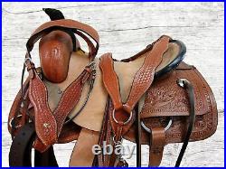 Brown Leather Ranch Saddle Roping Horse Western Floral Tooled Tack 18 17 16 15